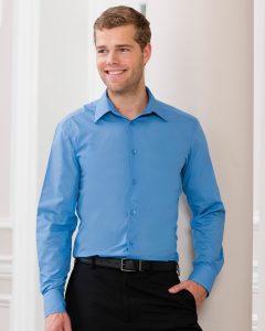 Russell Collection Men's Long Sleeve Polycotton Poplin Shirt