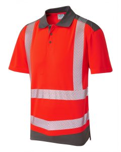 Leo P14 Peppercombe Coolviz Plus Polo Shirt - Red/Grey