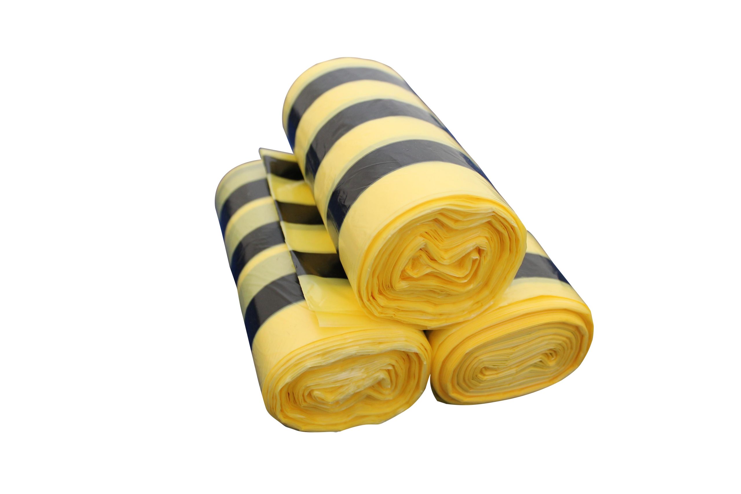 Case of 10 rolls of 50 90 litre tiger stripe clinical waste sacks