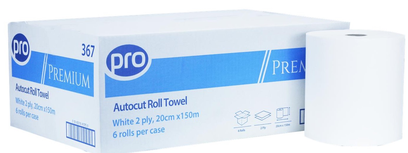 White 2ply Autocut Hand Towel Rolls, Case 6